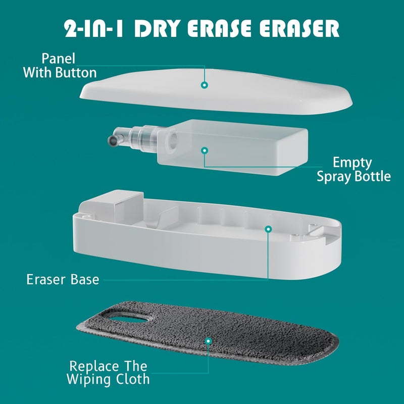 ZHIDIAN Replaceable Dry Erase Spray Eraser, 3-in-1 Non-Magnetic Chalkboard Erasers for Glass Marker Board Whiteboard, Dustless Chalk Cleaner w/ 2 Microfiber Pads - Image 3